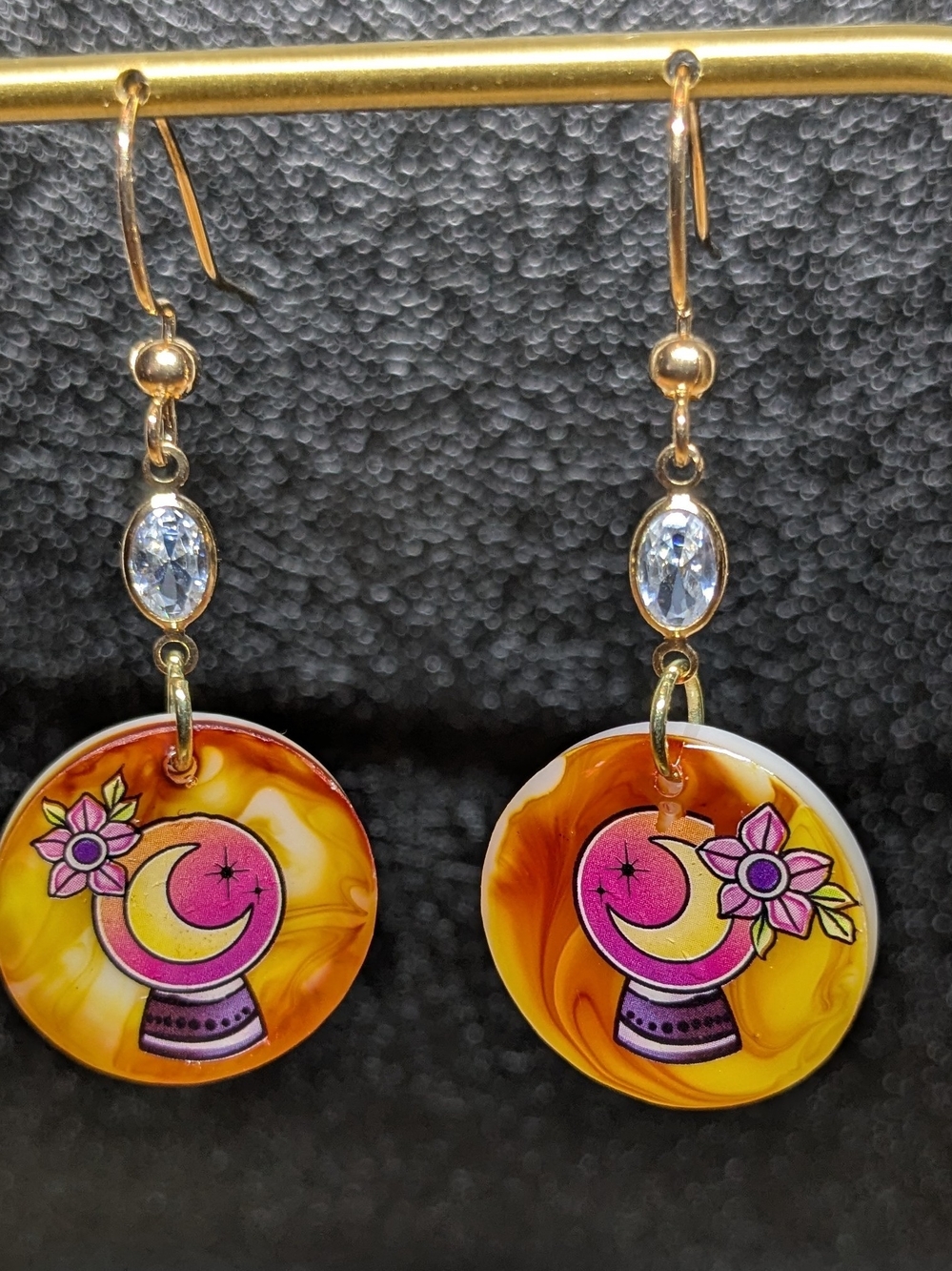 Gold-Tone Pink & Yellow Moon Orb Drop Earrings